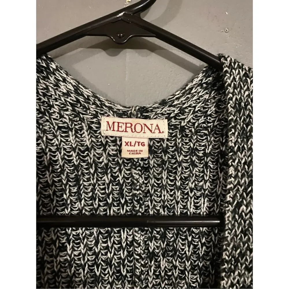 Merona Gray White Acrylic 3/4 Sleeve Open Front Cardigan Size XL